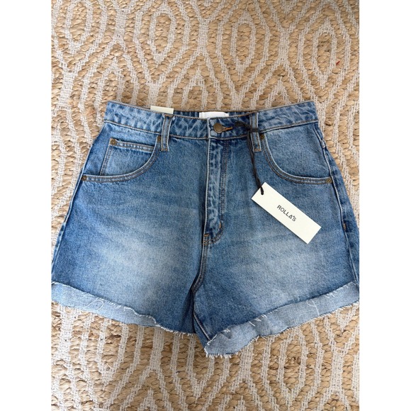 ROLLA'S Pants - Rollas Dusters Short Light Blue Denim High Rise Raw Hem Size 27 NEW